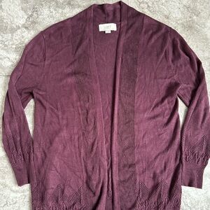 LOFT Open Front Plum Purple Knit Long Sleeve Cardigan Sweater XS